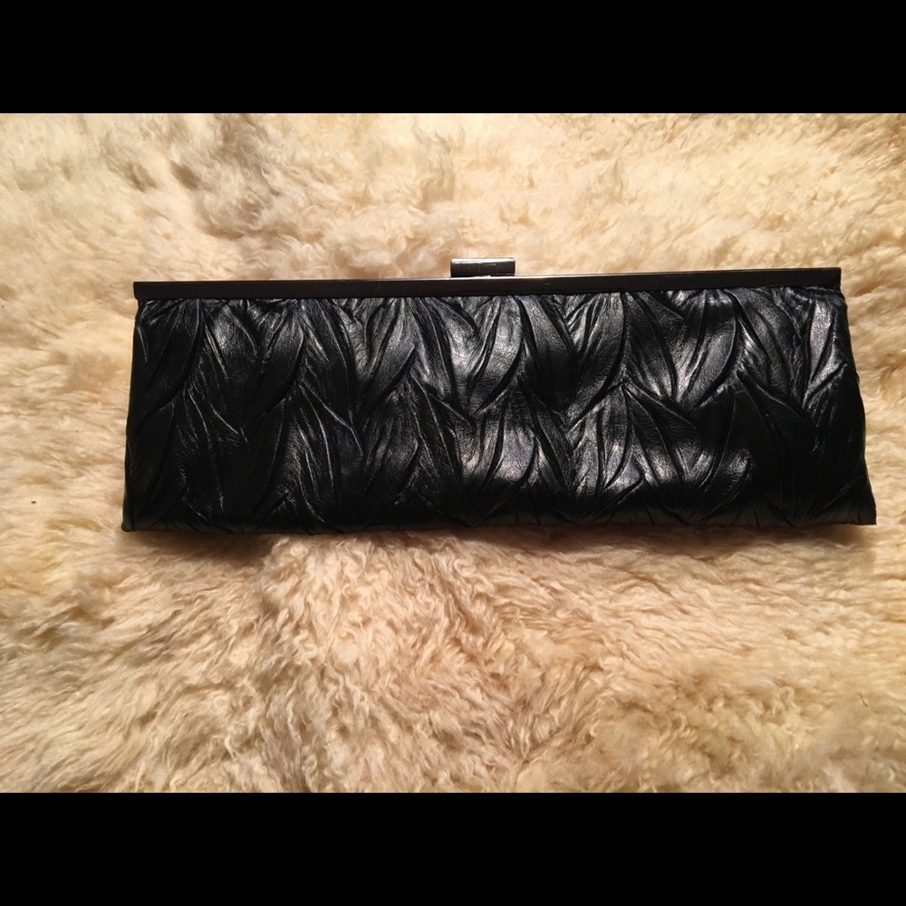 Soft black leather super slim clutch